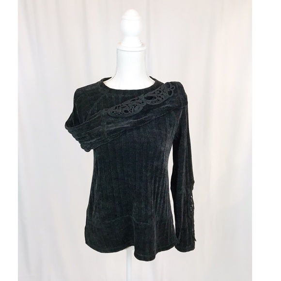 Knox Rose Tops - Knox Rose Black Velvet Tunic with Crochet Detail